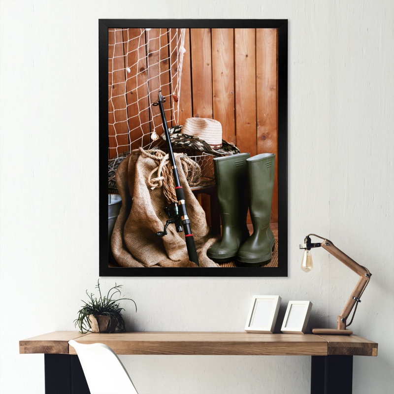 " Ready For Fishing ", 40" H x 30" W x 1.5" D, Black Picture Framed