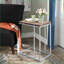 Table basse en chêne vieilli et chrome avec plateau pivotant extensible pour le salon-822172079