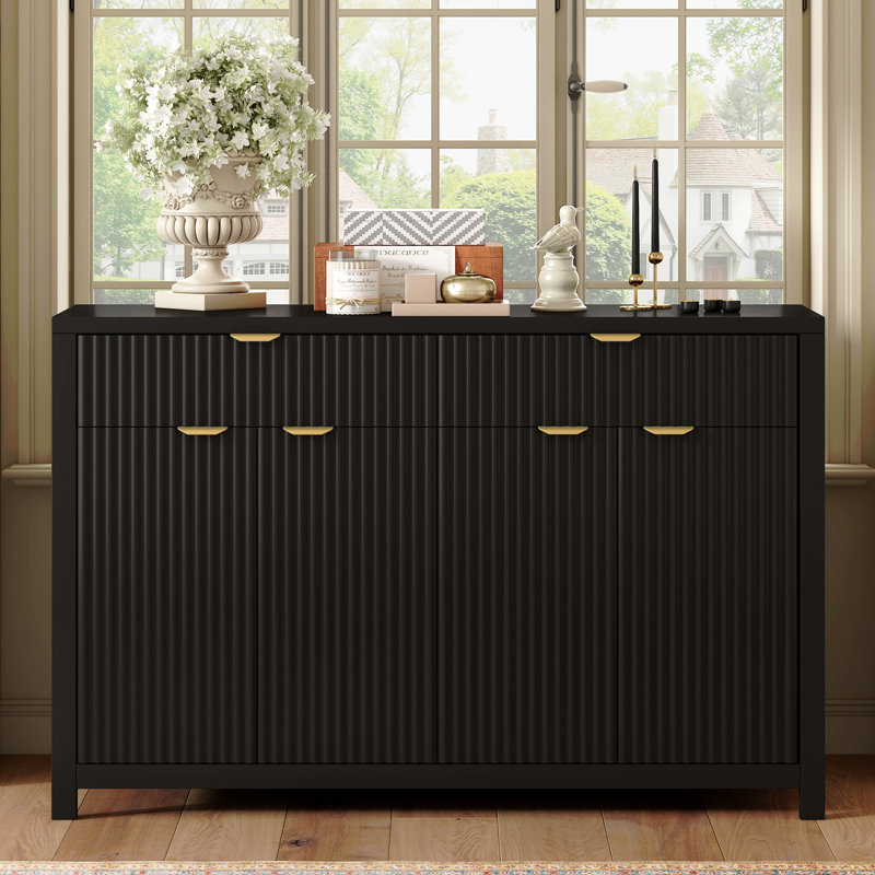 Lateasa Fluted Sideboard with Drawers, Doors & Adjustable Shelves, Black