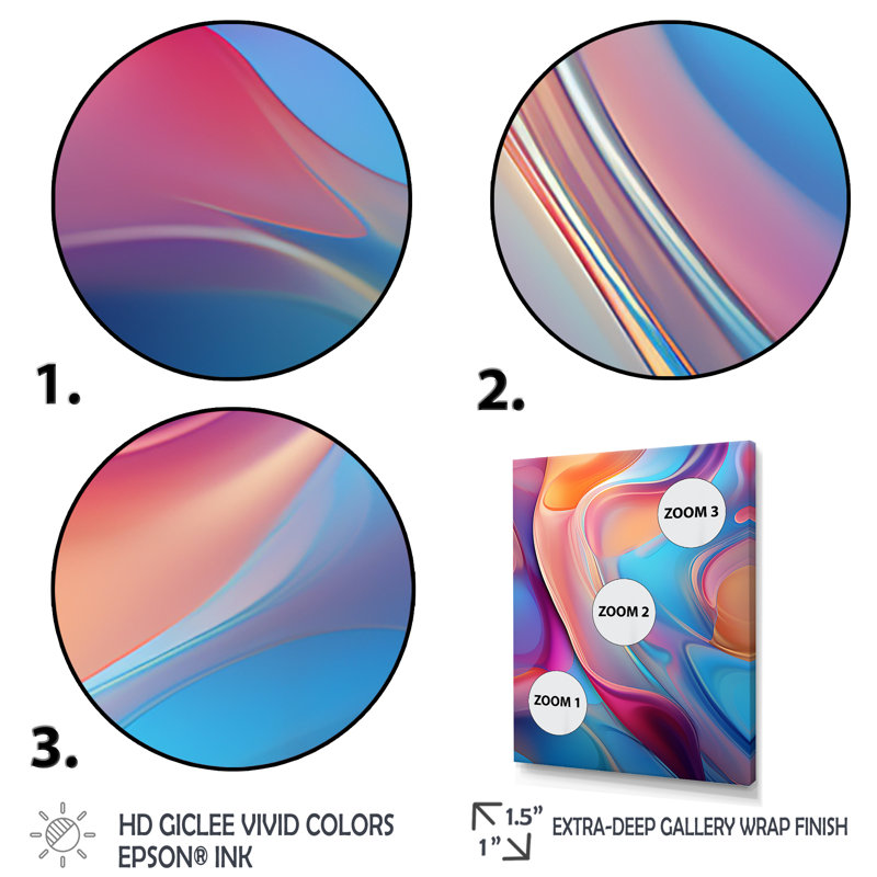 Art mural sur toile abstrait transitionnel rose et bleu II, Cadre flottant doré, H 20 po x l 12 po x P 1 po