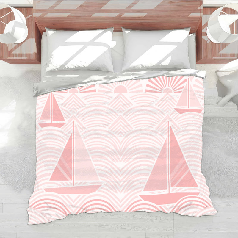 Édredon Voiliers sur vagues, Grand lit, Rose clair / blanc 2