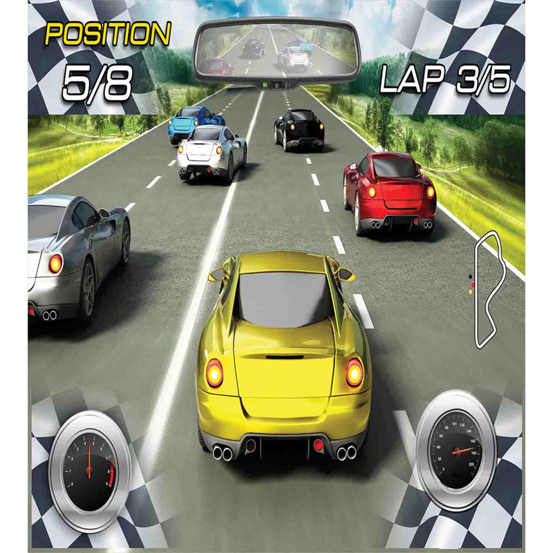 Twin Size Multicolor Car Racing Duvet Cover Set