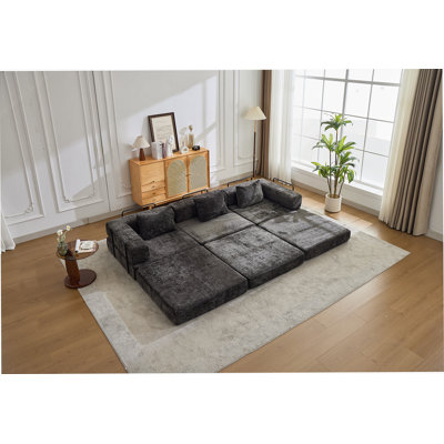 Compression Convertible Floor Sofa Bed With Fixed - Shape Frame, Boneless Modular Sectional, No Assembly Required, Ideal For Multi - Purpose Rooms