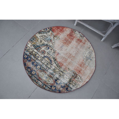 Tapis turc rétro Oushak: tons doux, laine organique, design oriental rond et attrait antique