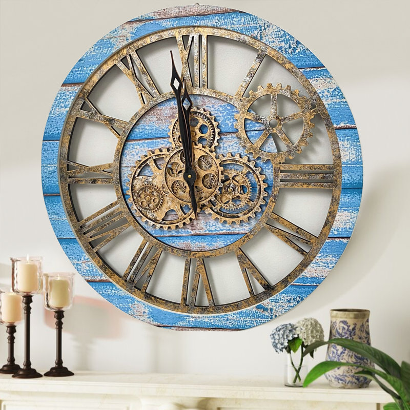 Solid Wood Wall Clock, Ocean Blue