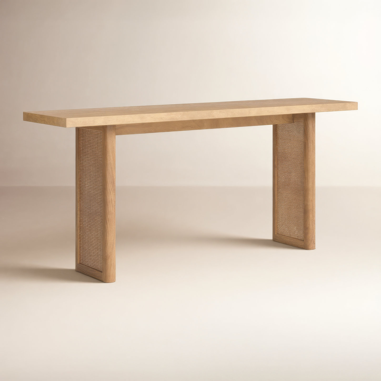 Cinna 65.0L X 16.0W X 29.0H Medium Solid Wood W/Cane Console Table, Light Brown