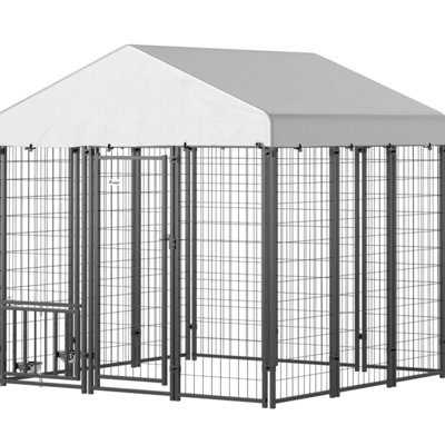 Adjustable-Bowl Backyard Dog Enclosure With Cover