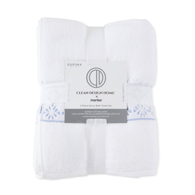 Clean Design Home Savoy Anti-Allergen 100% Cotton Bath Towel Set, White