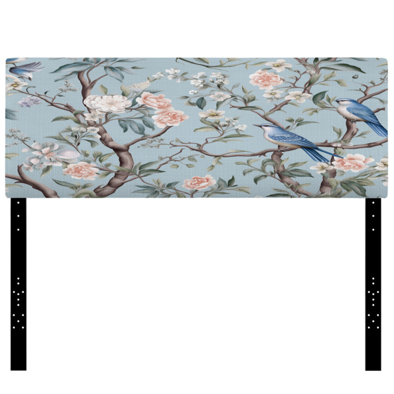 Tête de lit Trinady - Damask Upholstery, Très grand, Chinoiserie avec oiseaux et pivoines XI