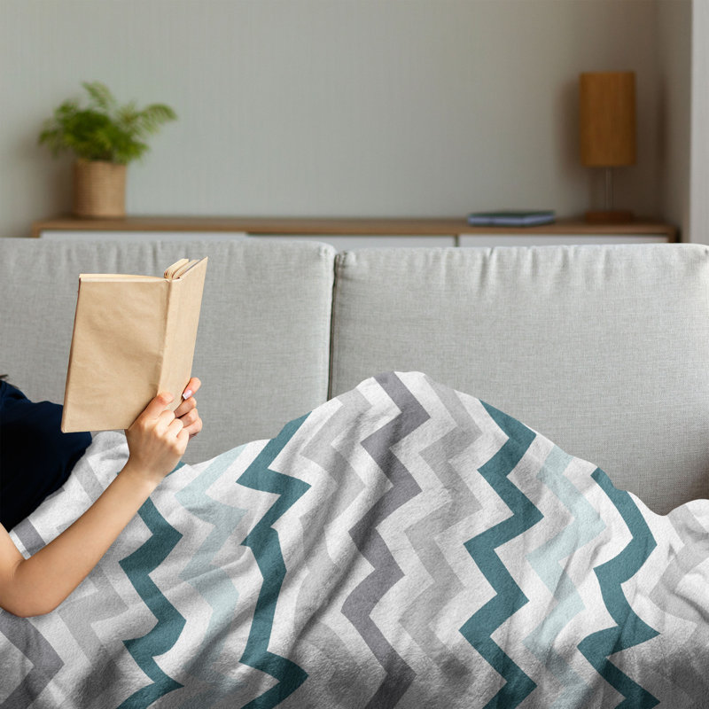 Hand Woven Throw Blanket, 70" x 90", Blue/Gray