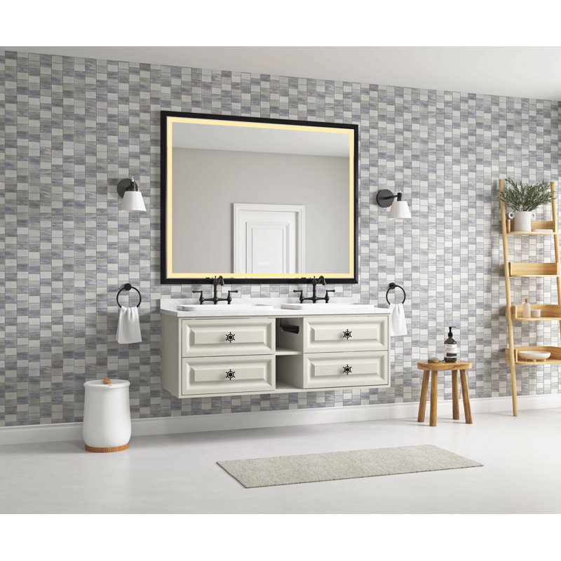 60 po X P 48 po Miroir mural de salle de bain H Led, Noir