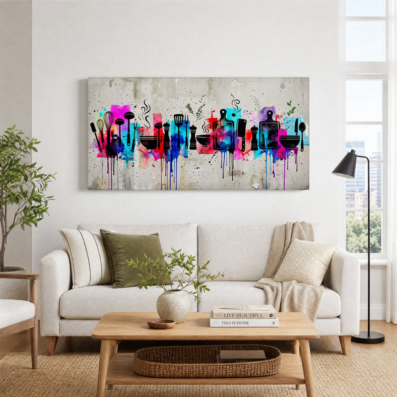 Art mural sur toile, aquarelle colorée, silhouettes, L 32 po x H 16 po