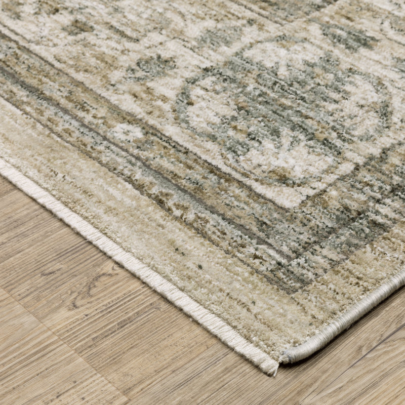 Kuebler Distressed Traditional Beige/ Grey Area Rug, Rectangle 3'2" x 5'