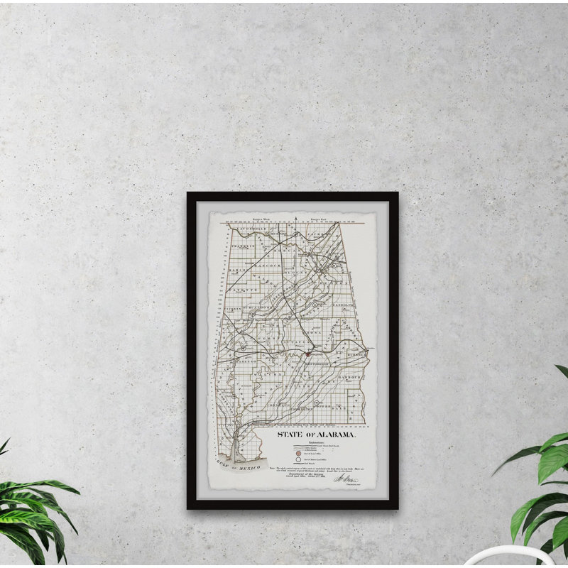 Gray Alabama State - Reproduction d'art graphique sur papier encadré, H 12 po x l 8 po x P 1,5 po
