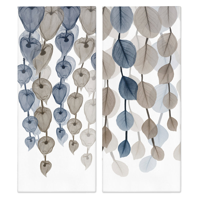 Neutre opaque bleu brun en cascade de feuilles par Albert Koetsier - ensemble de 2 impressions, H 30 po x l 13 po