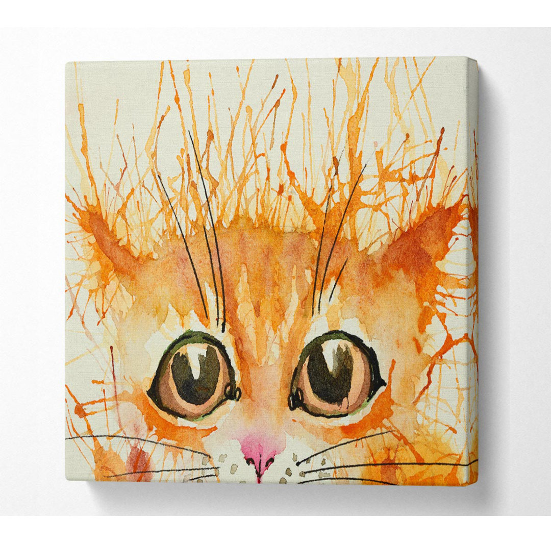 Aquarell Ingwer Katze Splat Square Leinwanddruck