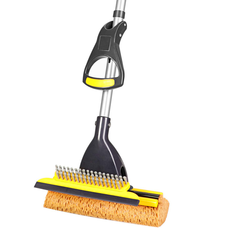 Sponge Mop Home Commercial Use Tile Floor Bathroom Garage Cleaning With Squeegee And Easily Dry Wringing,(Yellow)