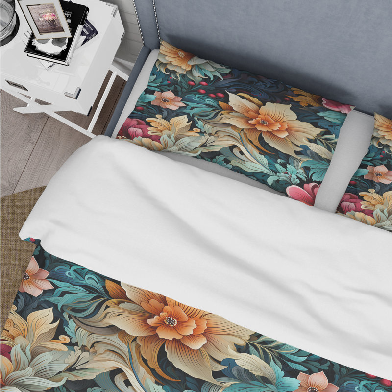 Literie multicolore à motif floral tropical, Housse de couette pour très grand lit et 2 très