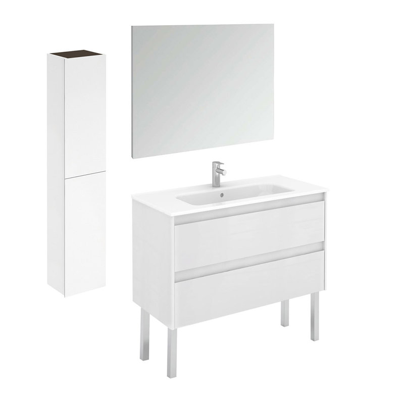 Ensemble de meuble-lavabo simple 40 "avec miroir Ambra, Blanc mat