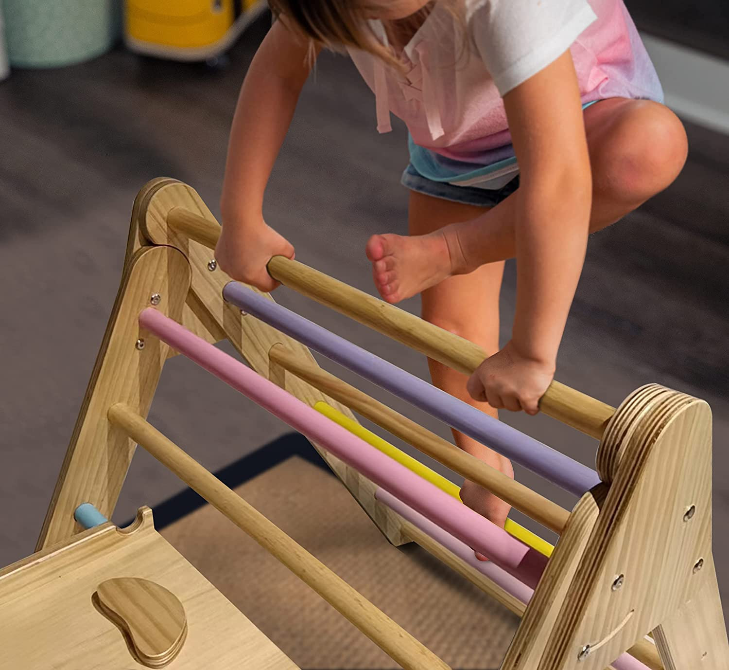 Avenlur Foldable Pikler Triangle Climber, Colored Bars