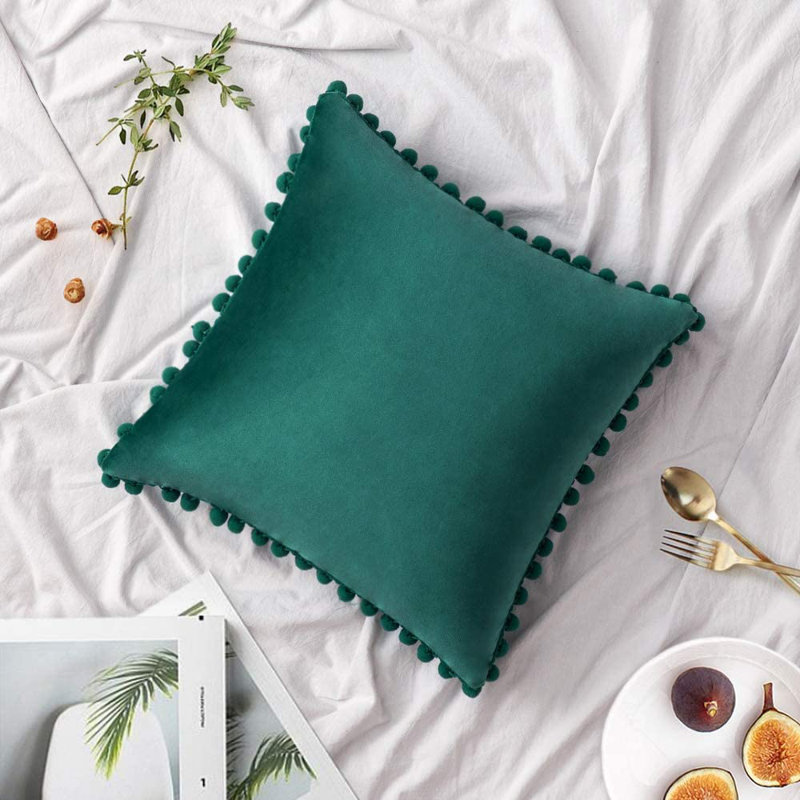 Housse de coussin Pom Pom, Vert de mer, 18 po x 18 po