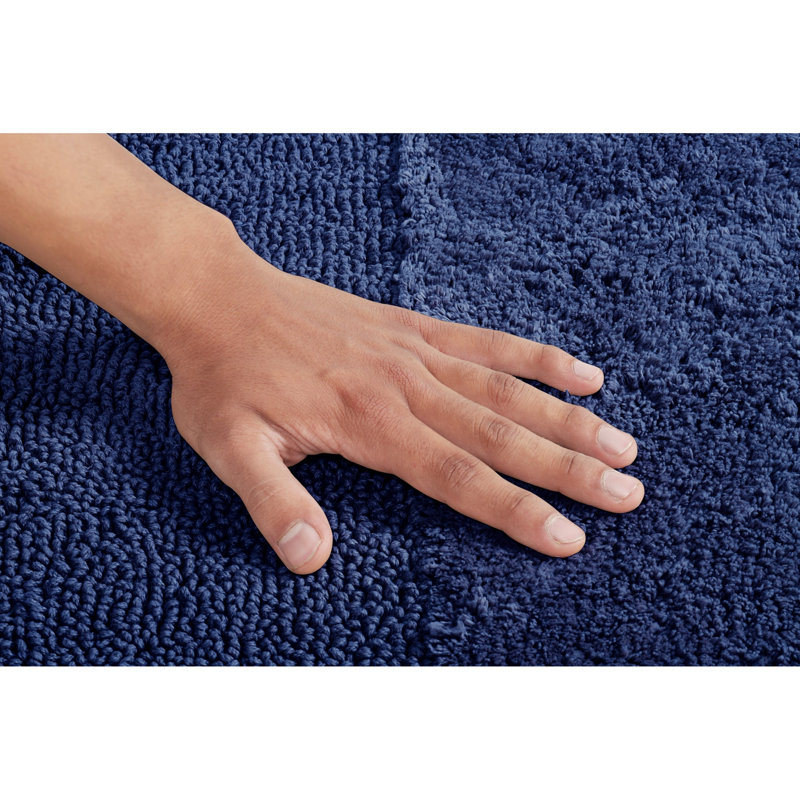 Makaylynn Premium 100% Cotton 2155 GSM 2-Piece Bath Rug Set, OEKO-TEX® Certified, Non-Slip Spray Latex Backing, Plush Tufted, Super Absorbent, Machine Washable Bathroom Rugs, Navy