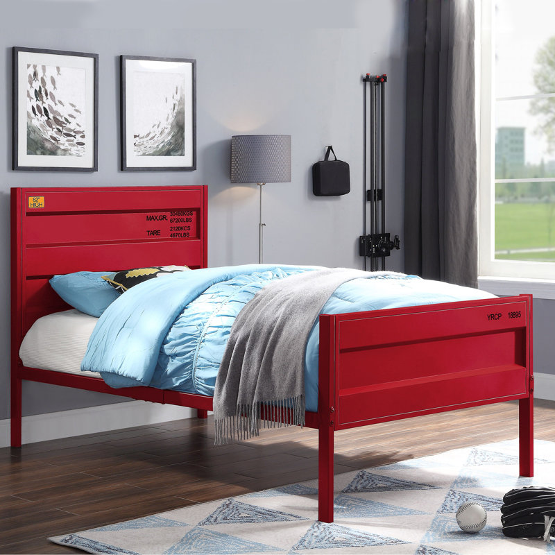Lit simple en métal de style adolescent, taille double, bleu, Simple, Rouge