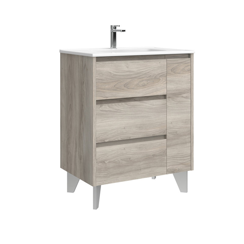 Lila 28.0" Freestanding Single Bathroom Vanity with Ceramic Top, Gray Pine, 28"
