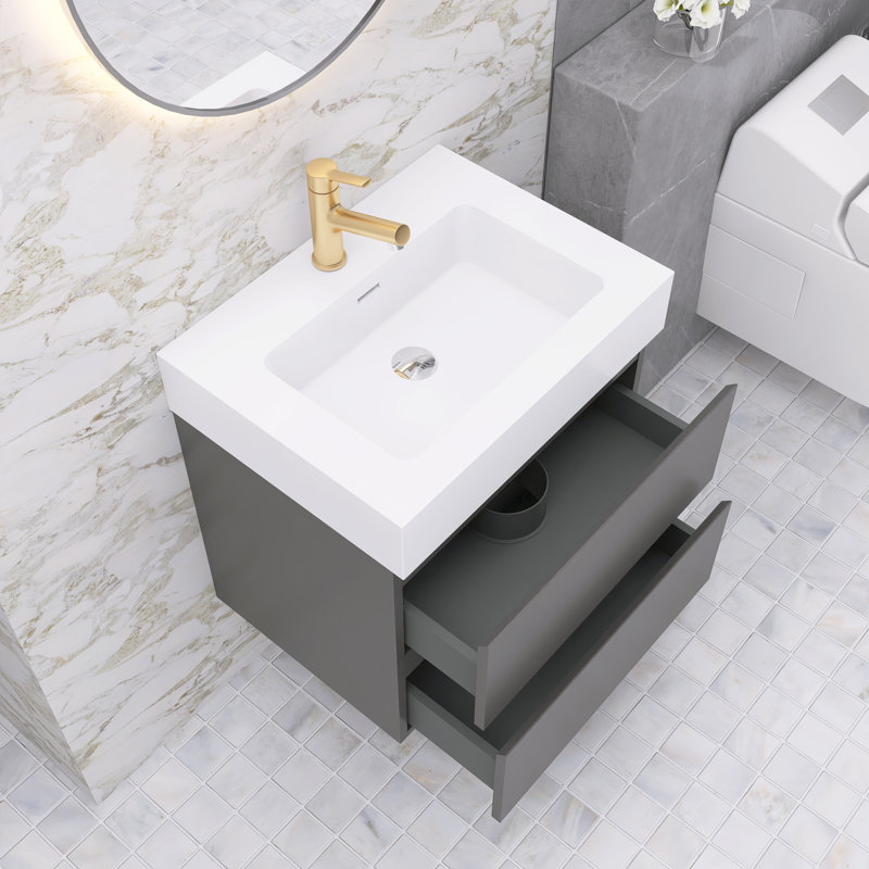 Ensemble de meuble-lavabo simple 24 po Najea, Gris clair, Blanc