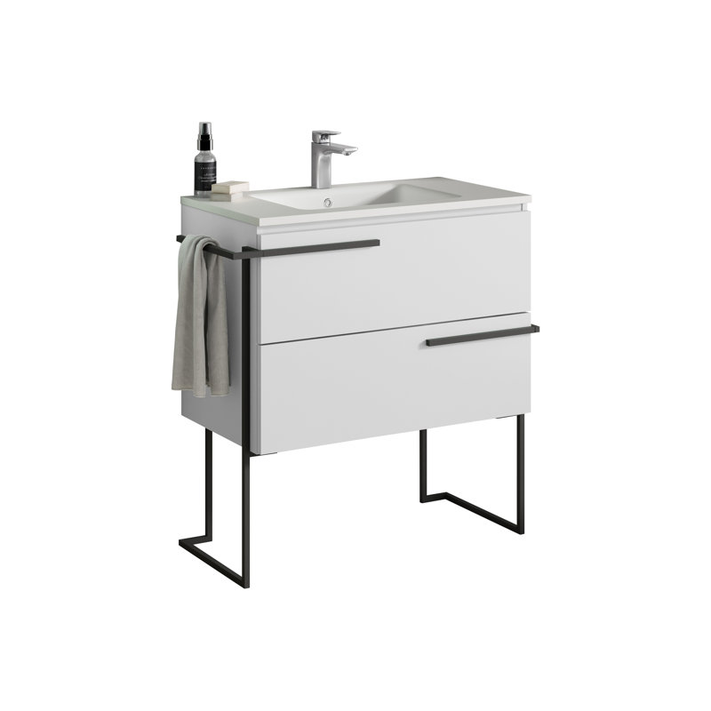 Aquilar 43.75'' Single Bathroom Vanity with Ceramic Top, White