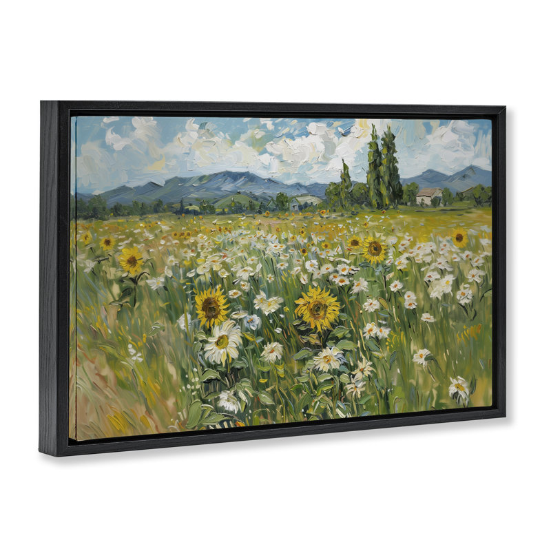  «Sunflower & Daisy Meadow», toile flottante encadrée par Arlington Prints, Cadre flottant noir de jais, H 17 po x l 25 po