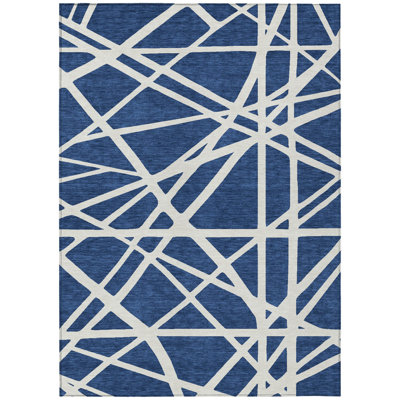 HomeRoots 10' X 14' Navy Blue Geometric Washable Indoor Outdoor Area Rug