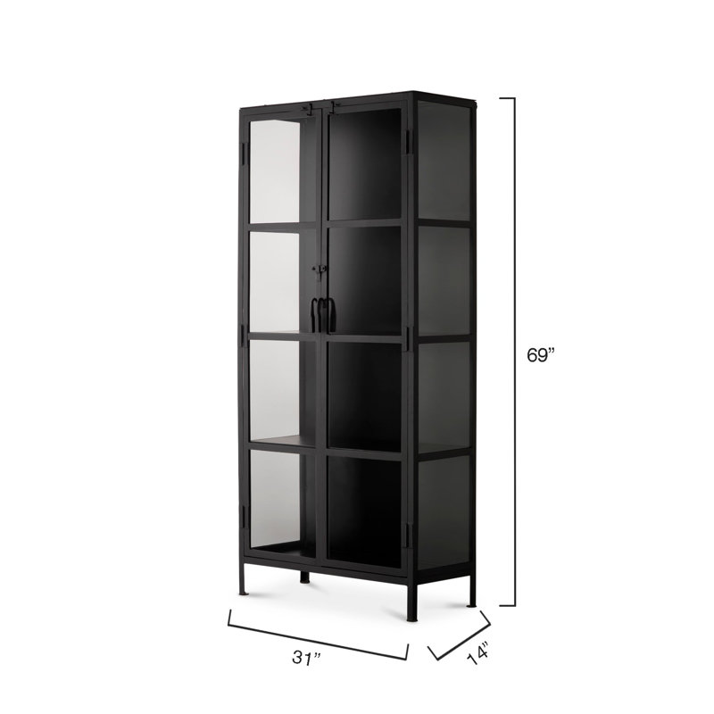Union Tall Curio Cabinet In Black Iron & Clear Glass