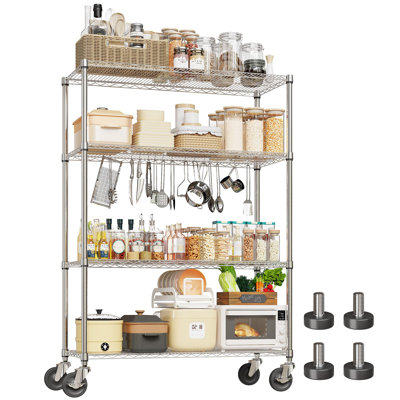 4-Tier Chrome Wire Shelving Unit – Adjustable, Mobile with 4" Wheels, 1760 lbs Capacity – for Kitchen, Garage, Pantry – 47.2"x17.7"x70.9"