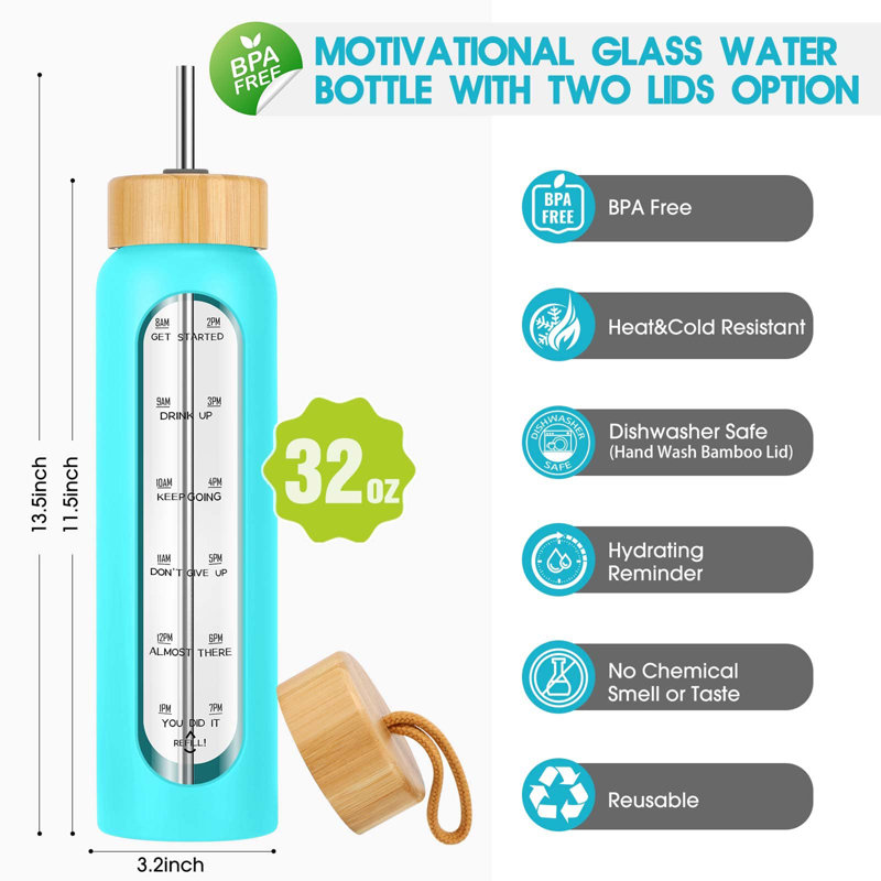32 oz. LoochMee Bouteille d'eau en verre, Turquoise