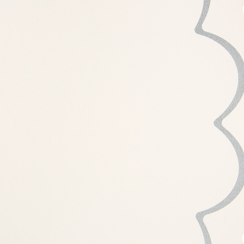 White and Silver Scallop Edge Round Faux Leather Placemats Set of 6