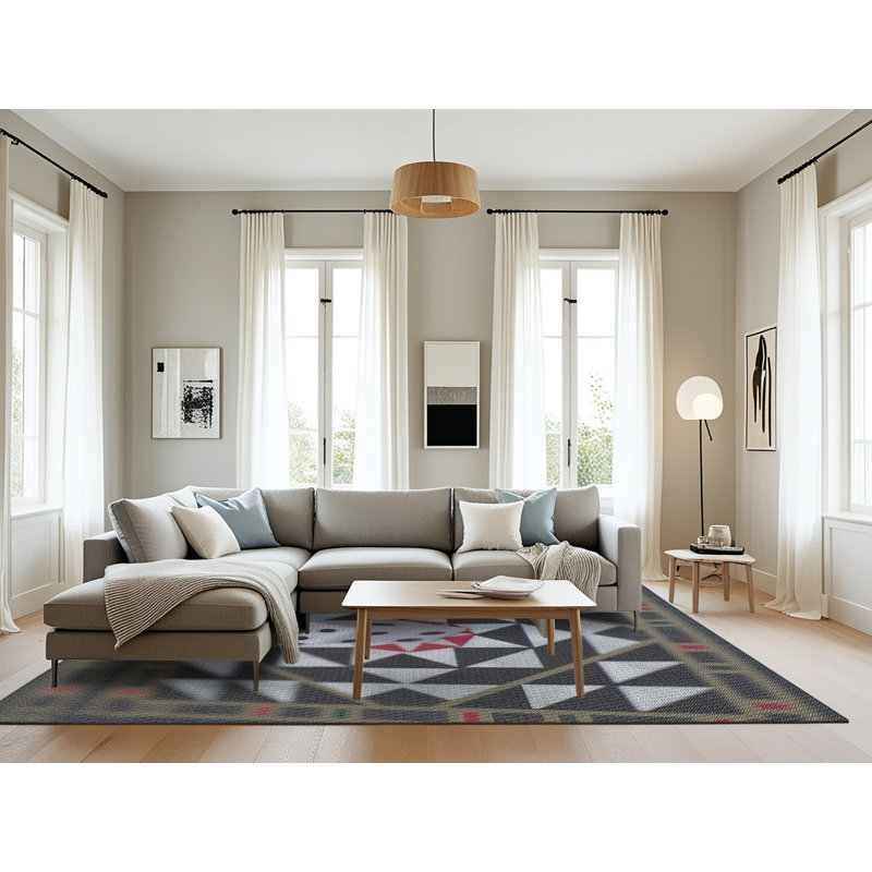 Tapis noir/brun/blanc tissé à la machine, Rectangle 8 pi x 12 pi