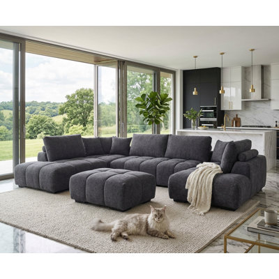 Canapé modulaire surdimensionné avec repose-pieds et méridienne, canapé moderne capitonné pour le salon