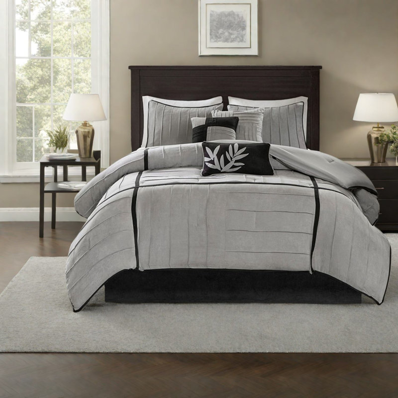 Luxurious Faux Suede Bedding Sets, Polyester, Calm Grey Comfort For Home