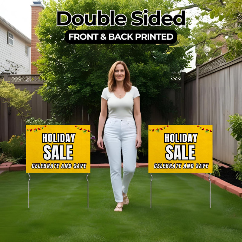 Holiday Sele - Celebrate & Savve! Yard Sign by DC | 24"x18" Double Sided Sele Garden Sign with 13” Metal Stakes | Outdoor Signs Waterproof for Lawn, Patio, Sidewalk & House | Set of 3 | Made in USA