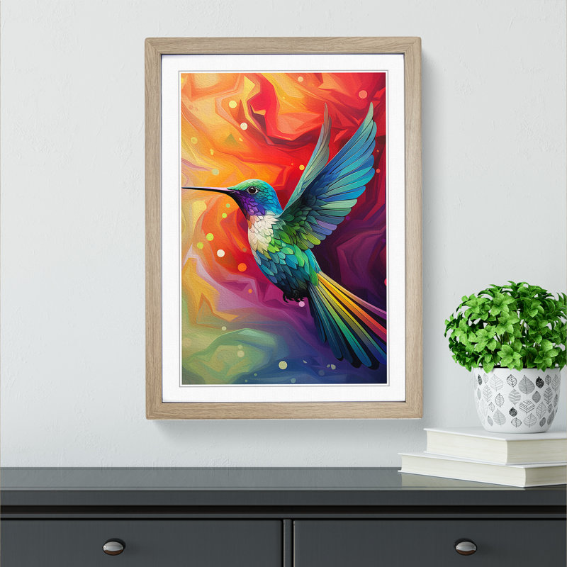 Hummingbird Op - Framed Print, 46cm H x 34cm W x 2cm D, Oak Framed