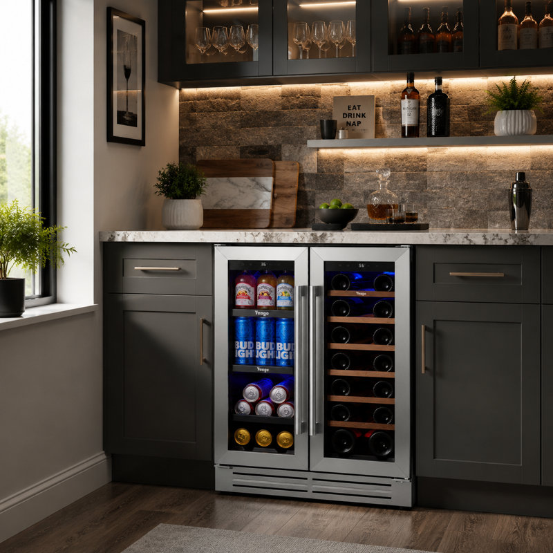 Yeego 24'' Dual Zone Wine & Beverage Refrigerator 20 Bottle &60 Can Wine Cooler