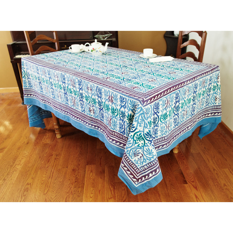 Floral 100% Cotton Tablecloth, 108" x 90", Blue