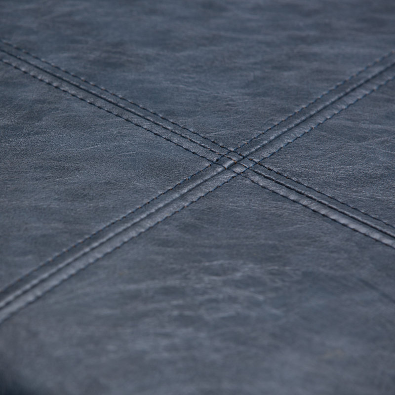 Denim Blue Faux Leather Square Storage Ottoman with Flip-Over Tray