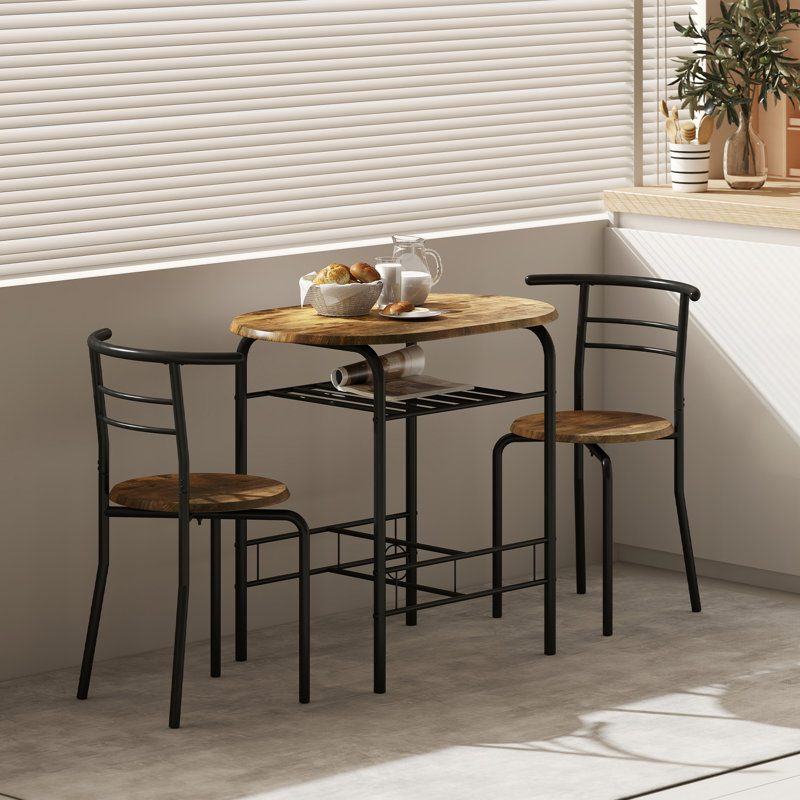 HOMCOM 3-Piece Dining Table and Chairs Set Marble-Effect Top Rustic Brown