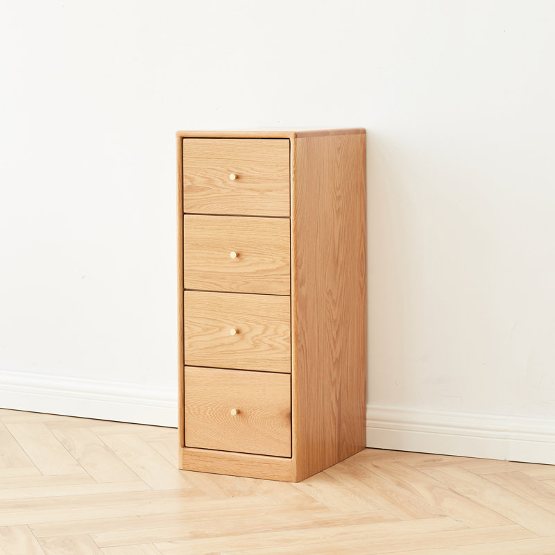 Table de chevet Living Room en chêne massif - Armoire de rangement autoportante à quatre tiroirs avec tiroirs