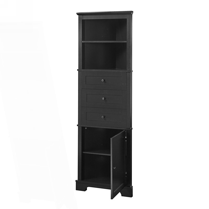 Triangle Tall Cabinet With 3 Drawers And Adjustable Shelves, Accent Cabinet, Black
