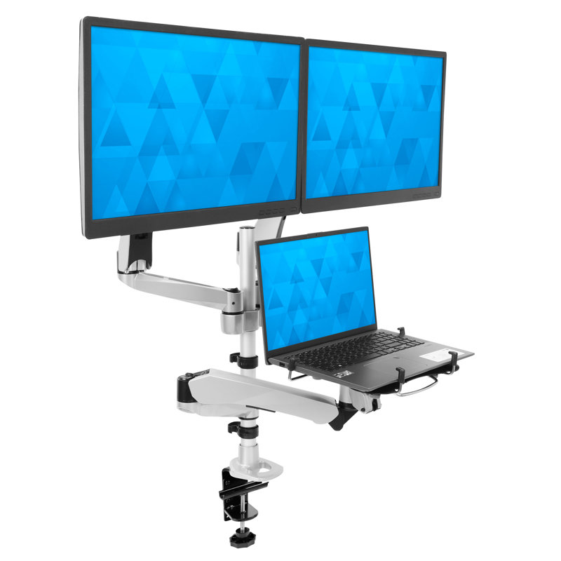 Silver and Black Adjustable Dual Monitor and Laptop Stand