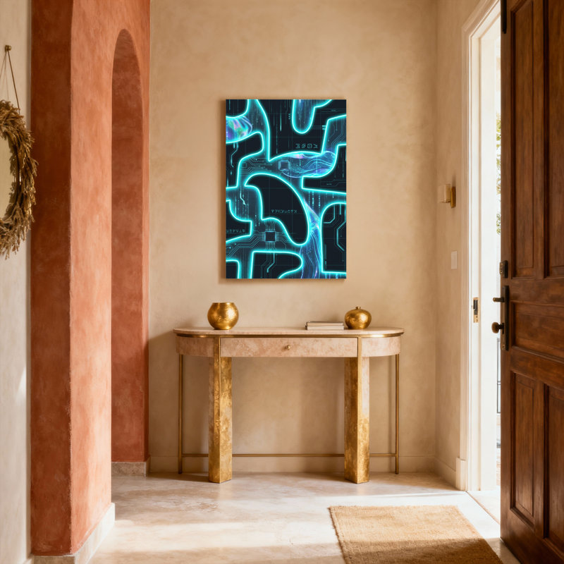 «Neon Circuit Board», technologie abstraite, impression sur toile tendue sur toile, ensemble de 1, H 36 po x l 24 po