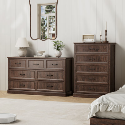 Ensemble de chambre à coucher 2 pièces, commode 7 tiroirs et commode avec armoire de rangement Hallah